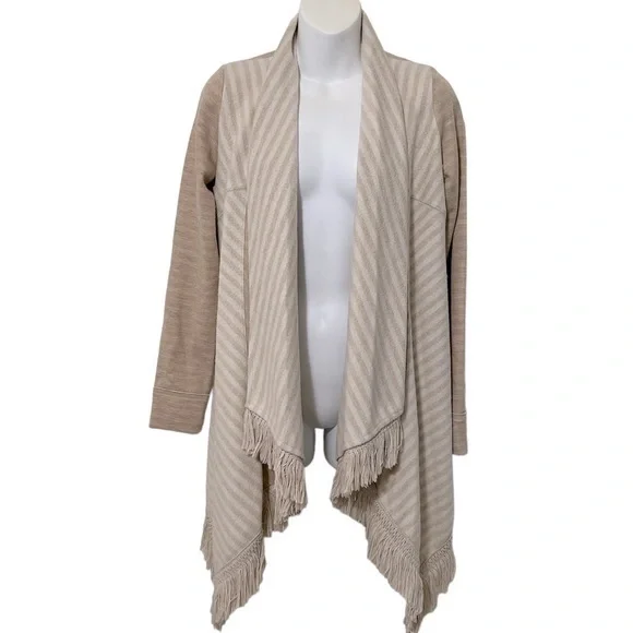 Saturday Sunday Taupe & Cream Cardigan with Fringe Size XS - Picture 1 of 8
